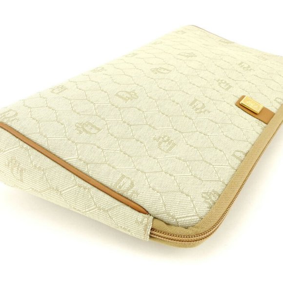 Authentic Dior clutch bag Logo Beige Brown Gold Women Men - Picture 5 of 8